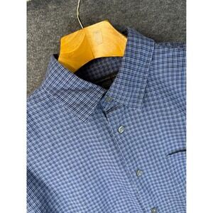 John Varvatos USA Blue Micro Check Long Sleeve Button Down Career Shirt Mens L